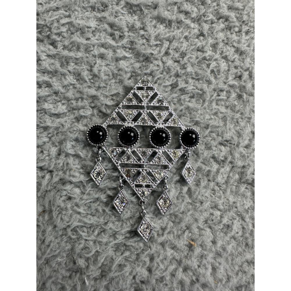 Silver Tone Brooch VTG 1973 Sarah Coventry Operetta Collection Black Cabochons